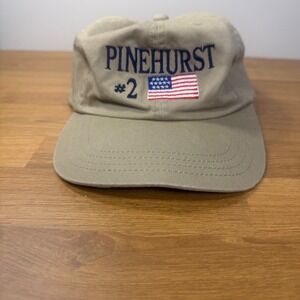 Pinehurst No 2 Golf Hat Khaki Tan Cotton Adjustable Dad Cap American Flag Mens